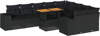 vidaXL Loungeset met Kussens, Poly Rattan, Acacia, Zwart