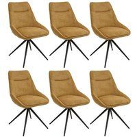 HWC-M65 Set van 6 eetkamerstoelen, keukenstoel fauteuil, draaibaar, metaal stof/textiel, mosterdgeel