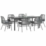vidaXL 7-delige tuinset met kussens, grijs, polyrotan, glas