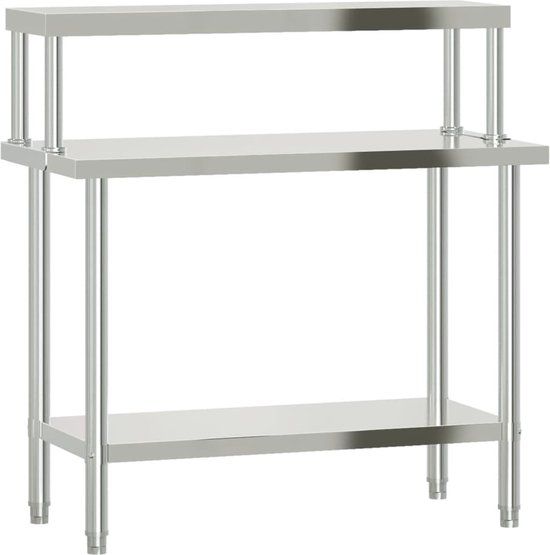 vidaXL Keukenwerktafel met bovenschap 110x55x120 cm roestvrij staal