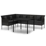 vidaXL 2-delige Tuinset met Kussens, Poly Rattan, Zwart