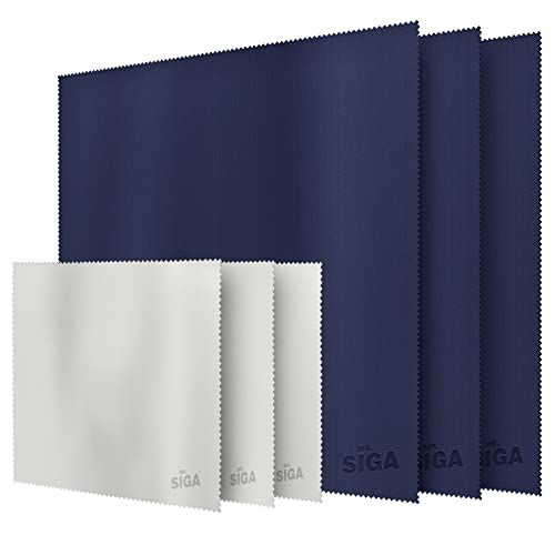 MR.SIGA Premium microvezeldoekjes voor lenzen, brillen, schermen, tablets, 3 stuks in marineblauw met 16 x 16 inch, 3 stuks in grijs met 6 x 7 inch