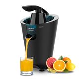 Cecotec EssentialVita PowerFresh 1000 zwarte elektrische citruspers met arm voor sinaasappels, 1000 W, stalen filter, twee afneembare kegels, druppelstop, vaatwasmachinebestendig, elegant design