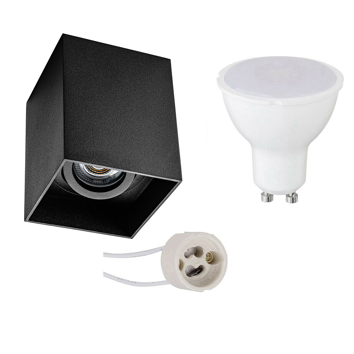 BES LED Voordeelset Opbouwspot Set - Pragmi Luxina Pro - GU10 Fitting - Opbouw Vierkant - Mat Zwart - 6W - Helder/Koud Wit 6400K - Verdiept - Kantelbaar - 90mm