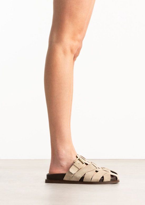 Sacha - Dames - Beige suède slippers - Maat 37