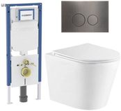Geberit QeramiQ Dely Toiletset - 36.3x51.7cm - diepspoel - rimless - Geberit UP720 inbouwreservoir - softclose toiletzitting - gunmetal bedieningsplaat - ronde knoppen - met Burda frame - mat wit