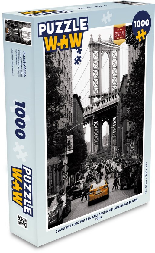 MuchoWow Puzzel Zwart-wit foto met een gele taxi in het Amerikaanse New York - Legpuzzel - Puzzel 1000 stukjes volwassenen