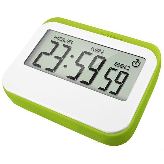 KRUMBLE Digitale Kookwekker - Met digitale klok en alarm - Perfect voor in de keuken met magneet en rubberen stootrand - Wit met groen