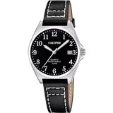 Calypso K5869/4 Polshorloge Dames Zwart Leer Analoog Quartz Zilverkleurig Stalen Kast 35.2 mm 5 ATM