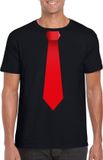 Bellatio Decorations Shoppartners Bv Zwart t-shirt met rode stropdas heren M