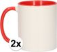 Shoppartners Bv Tasse à café / tasse à thé - 2x - 300 ml - Blanc/rouge - Tasses cadeaux - céramique