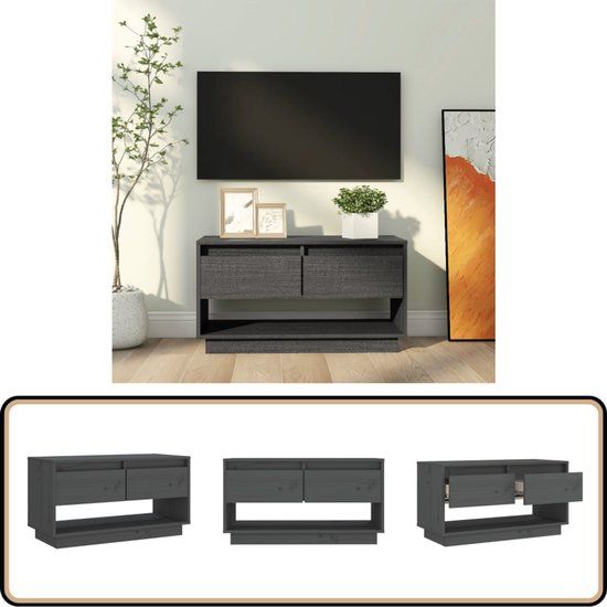 vidaXL Tv-meubel 74x34x40 cm massief grenenhout grijs