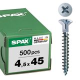 SPAX Universele schroef met kopboring, 4,5 x 45 mm, 500 stuks, Voldraad, Verzonken kop, Kruiskop Z2, S-punt, WIROX - 0271010450455