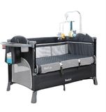 Stemily lit de bébé 3-en-1 - lit de voyage - lit cododo - table à langer - mobile musical - rangement - gris
