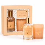 Geurkaars Bougie parfumée et vaporisateur d'ambiance - Pivoine - Orange - Pour femme | Lot de 2 bougies parfumées élégantes avec bougie parfumée et spray d'intérieur au parfum de pivoine - Emballage décoratif et