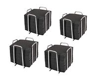 HostelNovo - Set van 4 servetringen met 200 stuks cocktailservetten 10 x 10 cm - servettenhouder van robuust roestvrij staal - zwarte servetten, wegwerppapier