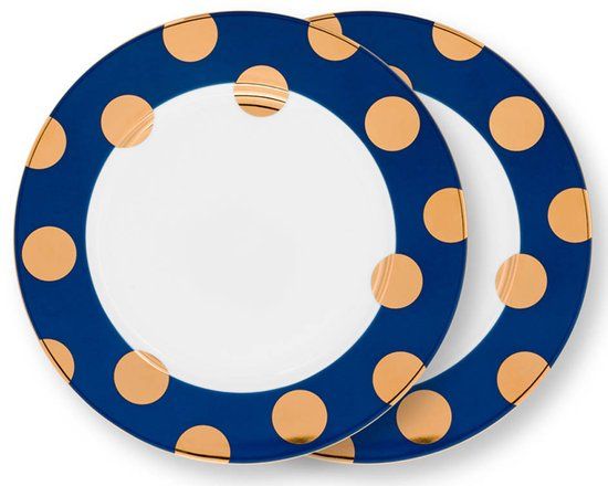 Pip Studio Ontbijtbord Dot Delight Navy-Gold 23 cm (Set van 2)