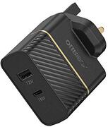 OtterBox UK Sterke Dubbele Poort Muur Lader, USB-C 18W PD + USB A 12W - Zwart