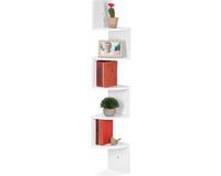 Relaxdays hoek wandrek, 5 planken, HxBxD 122 x 19,5 x 19,5 cm, hangende boekenkast, zigzag design, muurrek, MDF, wit