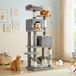 Arbre à chat - Convient aux chats d'intérieur - 165 cm de haut - 5 niveaux - Poteaux à gratter en sisal - Hamac, niche et jouets - Gris