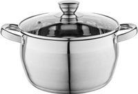 Casserole en acier inoxydable sans marque - 22 cm - Avec couvercle en verre et verre doseur - Lavable au lave-vaisselle - Convient pour induction