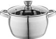 Casserole en acier inoxydable sans marque - 22 cm - Avec couvercle en verre et verre doseur - Lavable au lave-vaisselle - Convient pour induction