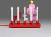 Konstsmide Houten kroonluchter, rood gelakt, met gekleurde metalen decoratie hert, 5 heldere lampen, 24V interne transformator, rode textielkabel - 2498-513TR
