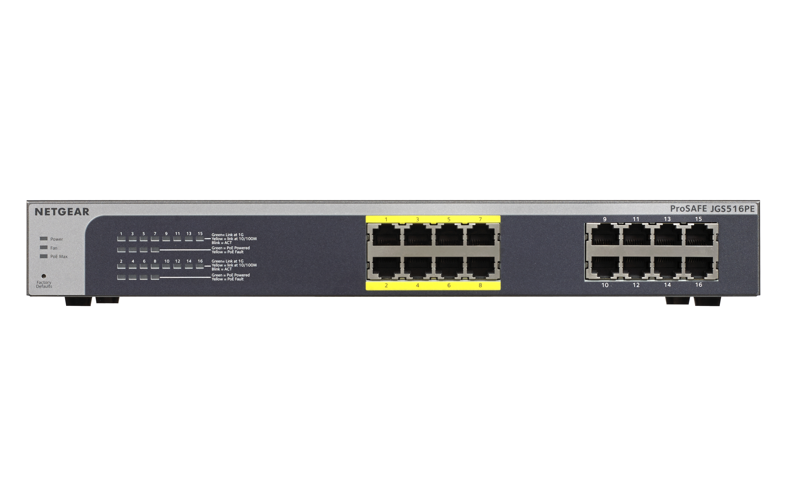 NETGEAR   ProSAFE Unmanaged Plus Switch - JGS516PE - 16 Power over Ethernet (PoE) poorten