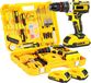 Perceuse - Perceuse sans fil 21V - Set d'accessoires 120 pièces - 2 batteries - Couple 45 Nm - 2 vitesses - fonction percussion - jaune