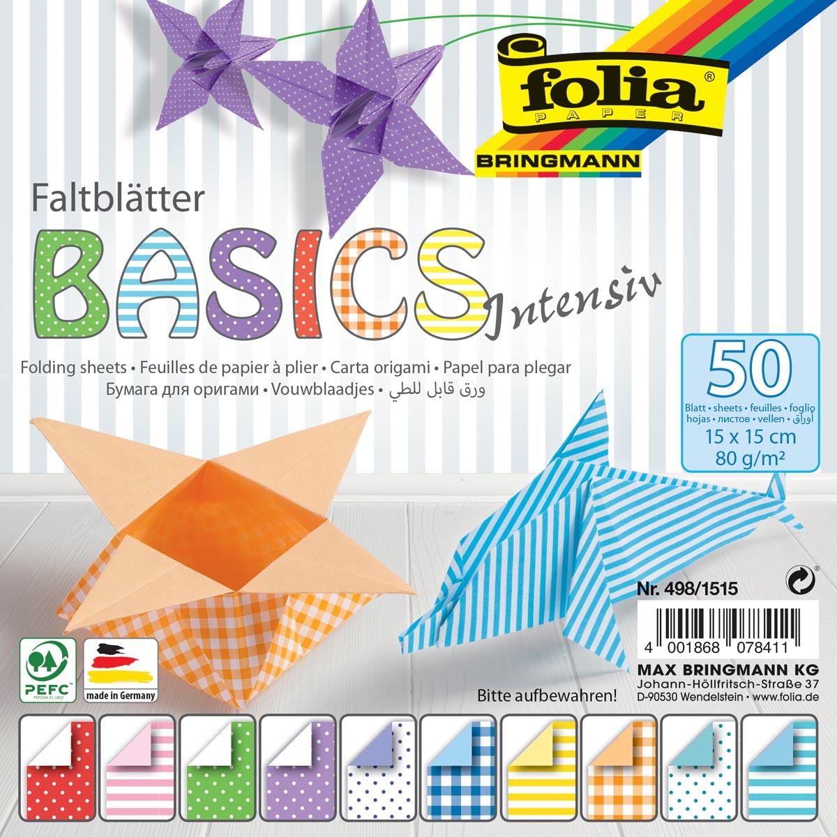 Folia vouwpapier Basic Intensive ft 15 x 15 cm pak met 50 vel