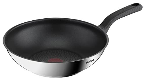 Tefal G7261944 Comfort Max roestvrijstalen wok met antiaanbaklaag, 28 cm - zilver