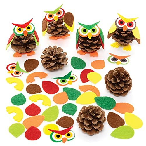 Baker Ross FE638 Uil dennenappel knutsel set - Pak van 6, viltwerkjes voor kinderen, maak je eigen Halloween-decoraties, creatieve activiteiten voor kinderen