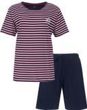 Irresistible Dames Shortama - Gestreept - Korte Mouwen - Donkerblauw - Maat XXL