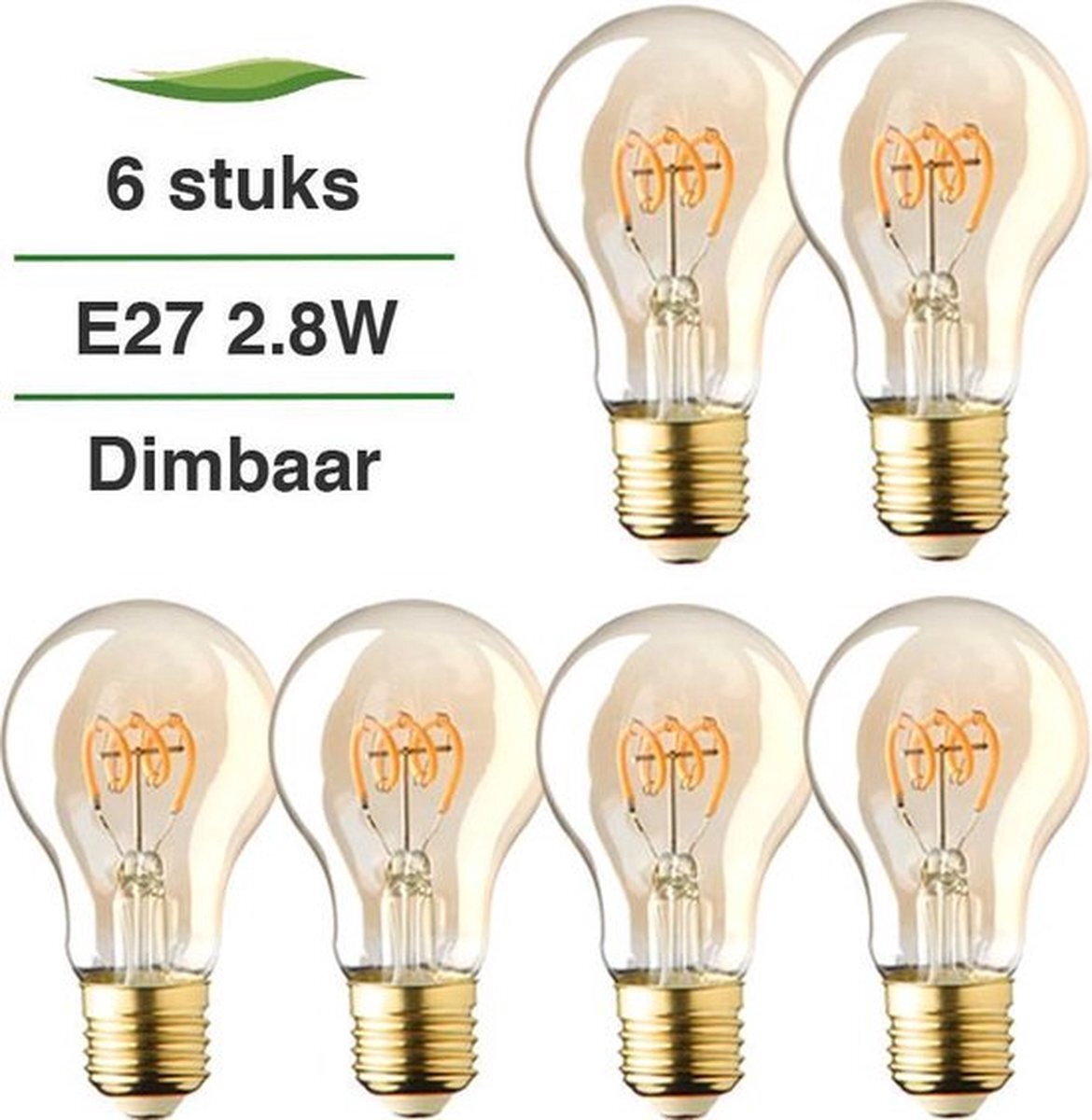 Lybardo E27 LED lamp - 6-pack - Spiraal filament - Gold - 2.8 watt - Dimbaar - 2000K extra warm wit - 120 lumen