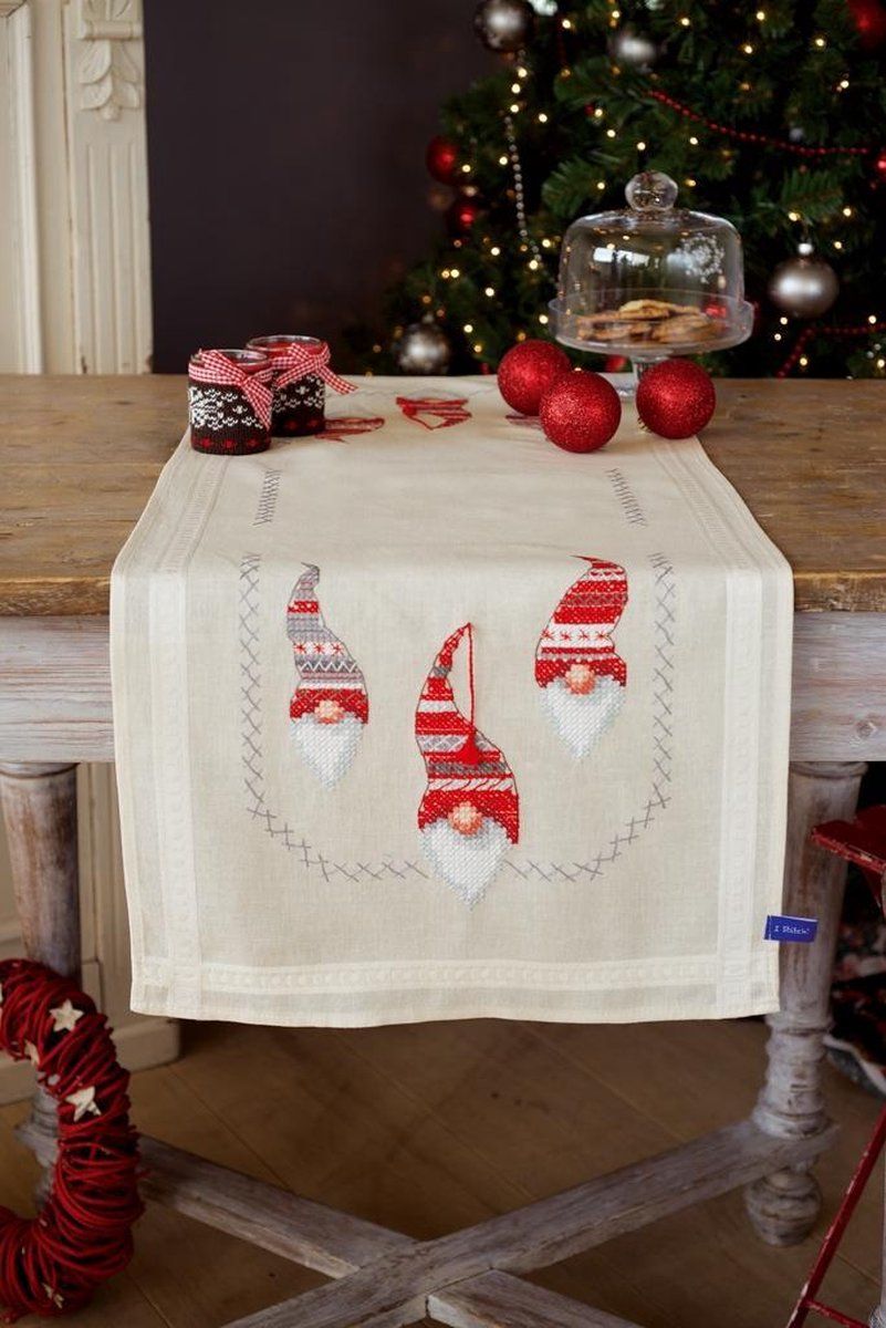 Vervaco Kruissteek tafelloper Kerstkaboutertjes borduren (pakket) 40 x 100 cm