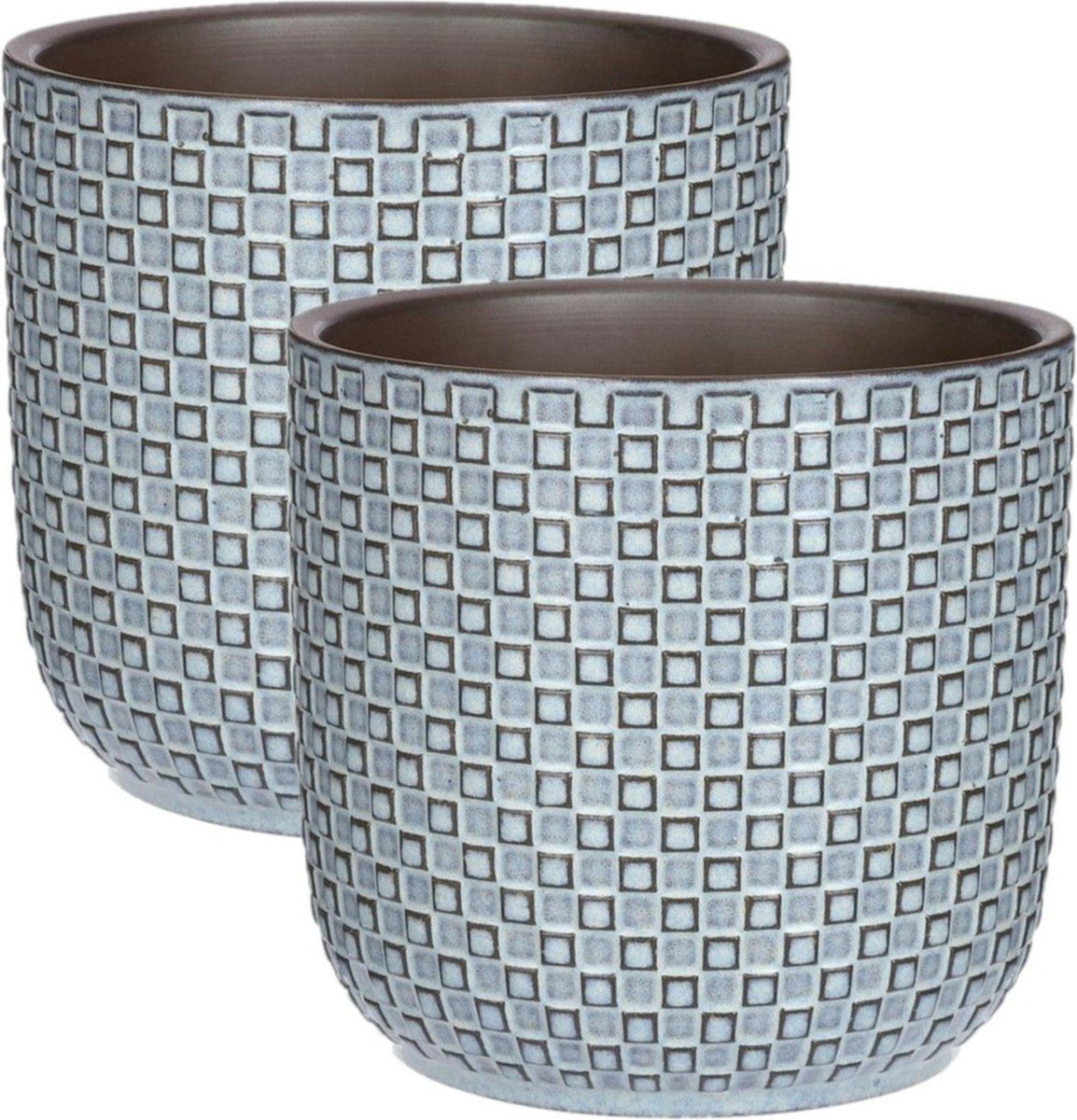 Mica Decorations - Plantenpotten/bloempotten 2x stuks - Keramiek blauw - D17/H16 cm