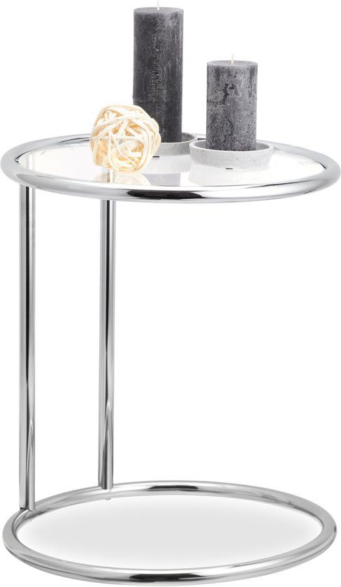 Relaxdays Bijzettafel Rond - Salontafel Metaal - Telefoontafel - Glasplaat - Designertafel