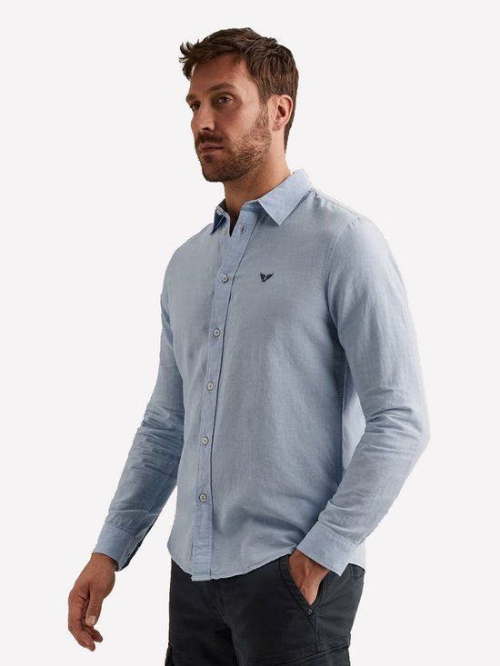PME Legend Lange Mouw Shirt Katoen Linnen Effen Blauw 3XL