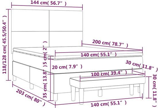 vidaXL Boxspring met matras stof zwart 140x200 cm