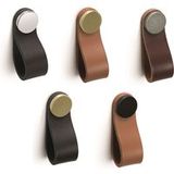 Viefe Möbelknopf FLEXA aus Metall & Leder, Beige - Chrom poliert