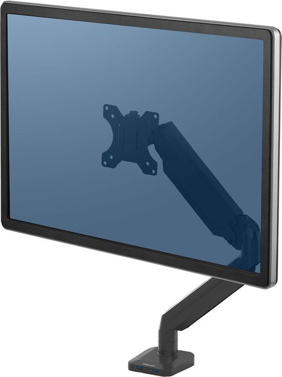 Fellowes Platinum Monitor Arm - 1 Screen - Up to 8 kg - Up to 30 inch - Gas Spring - USB - Black