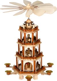 Spielwerk Weihnachtspyramide XL – Handbemalt 60x17x20cm - Braun