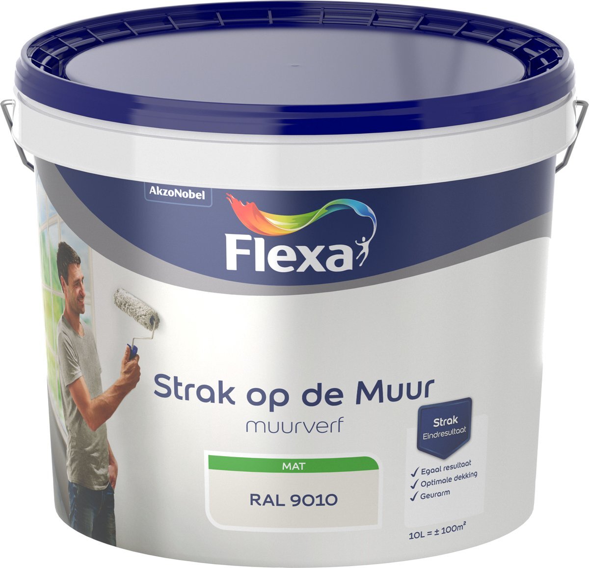 FLEXA Strak op de Muur Muurverf - Mat - RAL 9010 / gebroken wit - 10 liter