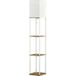 Lampadaire sur pied, éclairage indirect, avec étagères, cadre en métal, abat-jour en tissu, 26x26x159 cm, blanc/marron
