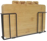 Kinghoff - Set de 4 planches à découper avec support - Bambou - 28,5 x 20 cm