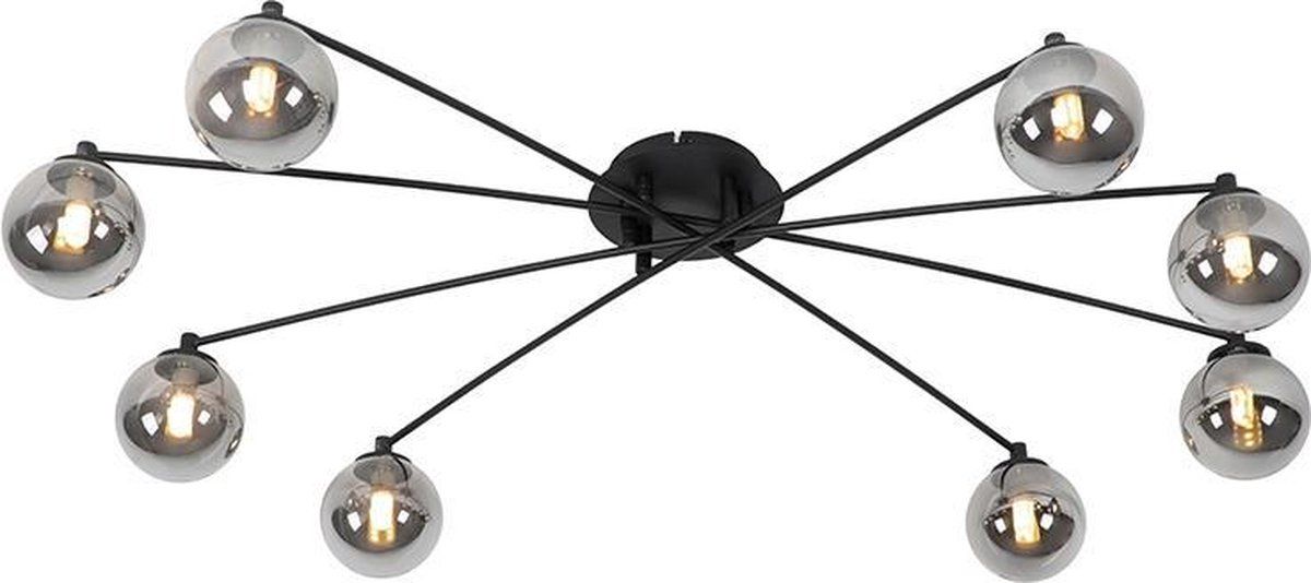 QAZQA Athens Plafondlamp - 8 Lichts - Zwart - Glas