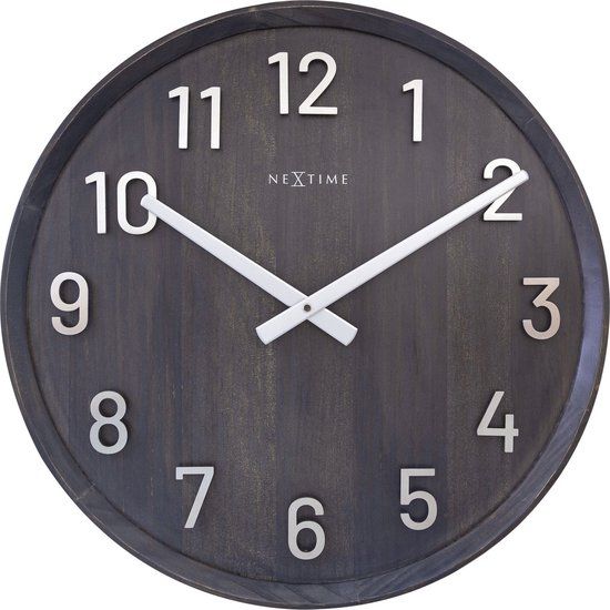 NeXtime Precious – Grote Wandklok – 50 cm – Hout – Walnoot/Zwart – Stil