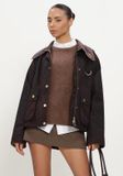 BARBOUR Icons Tartan Collar Spey Wax Jacket Dames Winterjas Bruin Maat XS