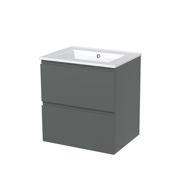 Maxaro Badkamermeubel 60cm Modulo Middengrijs 2 Lades Greeploos Wastafel Keramiek