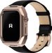 Reqior Beschermhoesje met bandje Metaal & Leer – Geschikt voor Apple Watch 7/8/9 45mm – Roségoud & Zwart